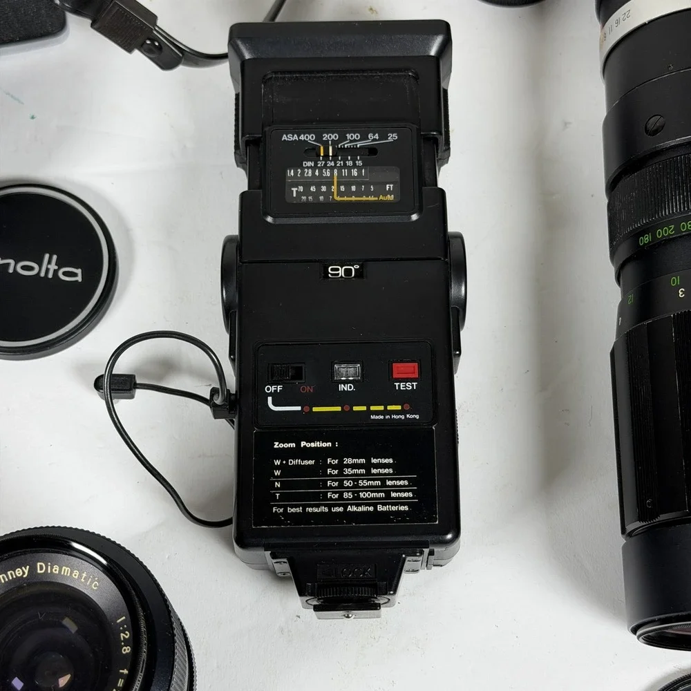 Vintage Minolta SR-T 101 35mm SLR Camera Lot w/ Lenses & Flash - Storage F-15